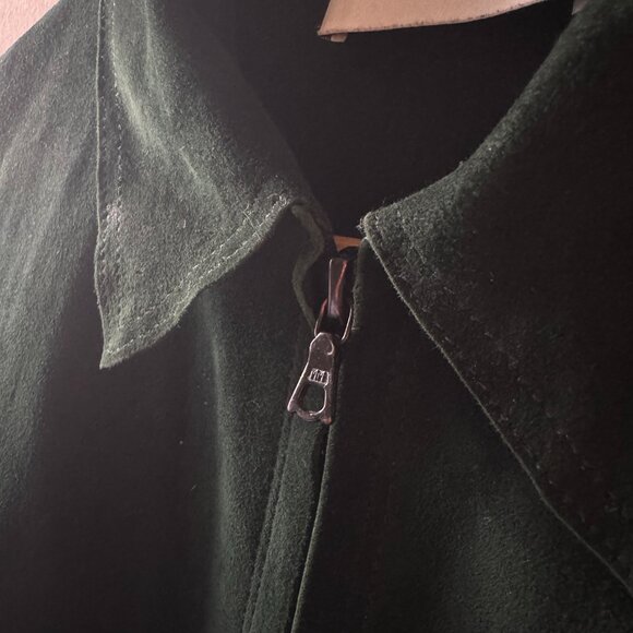 Sandro Lamb Leather Suede Bomber Jacket –Evergreen w/ Metallic Rib Trim – Size S - Picture 5 of 8